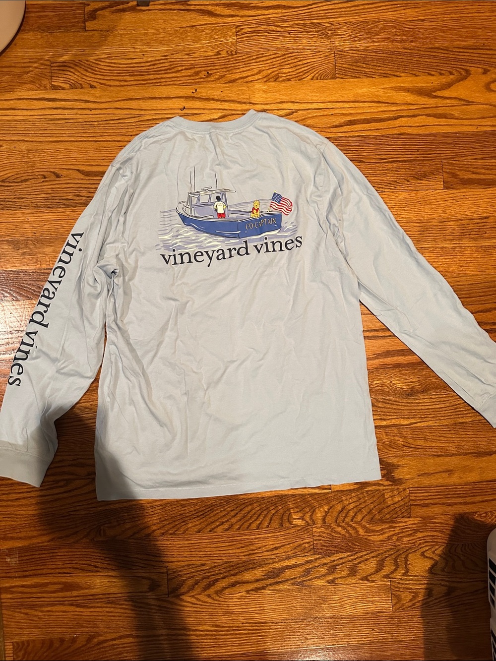 Vineyard Vines Pale Blue Long-Sleeve Tee with Boat Graphic 100% cotton